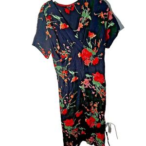 Vintage 90s Zoe‎ Cali Midi Dress Womens Size M Red Black Floral Phoebe Friends